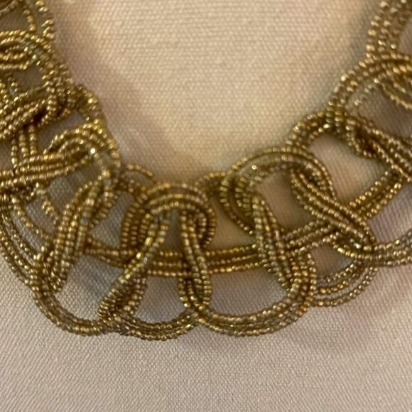 Gold Tone Twisted Rope  Necklace With Beads. - Picture 2 of 4
